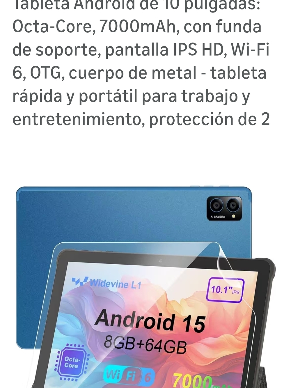 Blue Android 15 10.1" Tablet - 8GB RAM, 64GB Storage